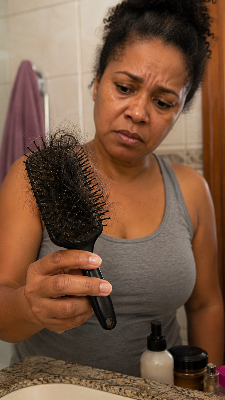 Escova cheia de cabelo